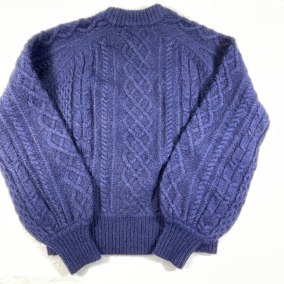 Demylee x J. Crew Navy Blue Wool Balloon Sleeve Chunky Knit Sweater Size Medium - Picture 5 of 7